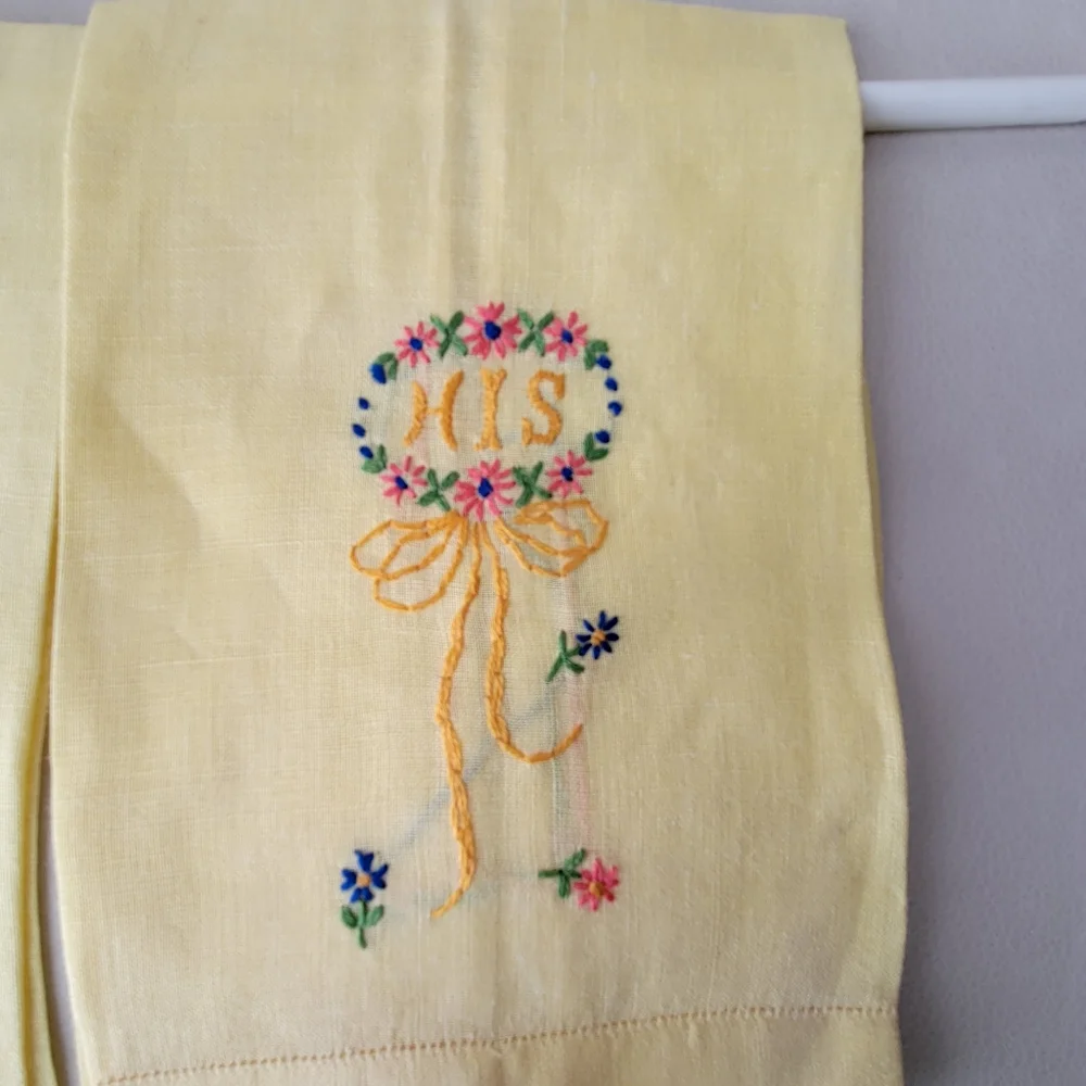 Vintage His & Hers & Guest Tea Towels , Embroidered, Wedding gift! Cottage!!